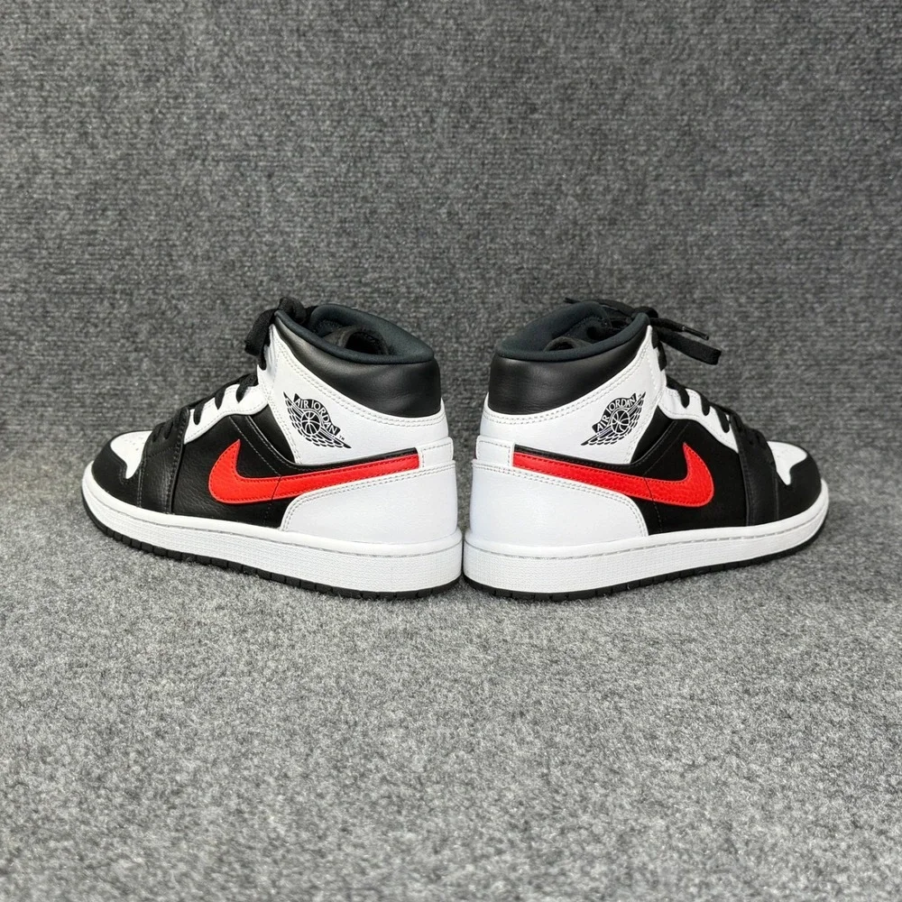 Jordan 1 Mid Shoes Men 8.5 Black Chile Red White Athletic Retro Hooping Sneakers